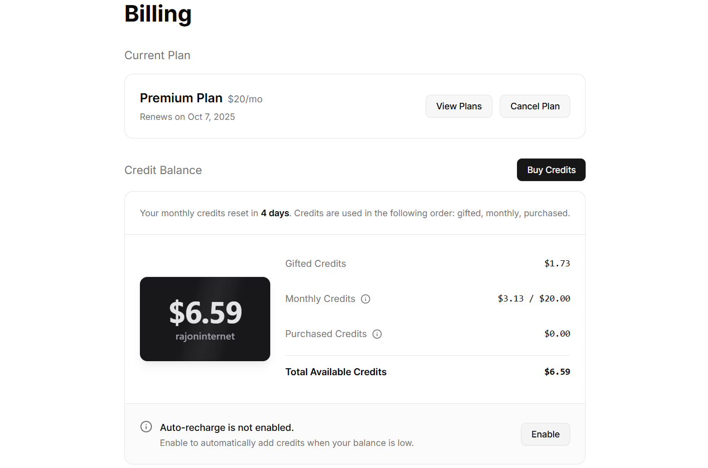 Billing SDK Shadcn billing screen