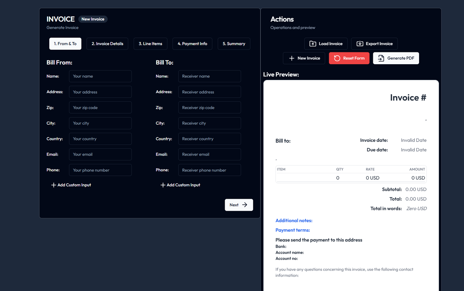 Invoify open-source Shadcn invoice generator