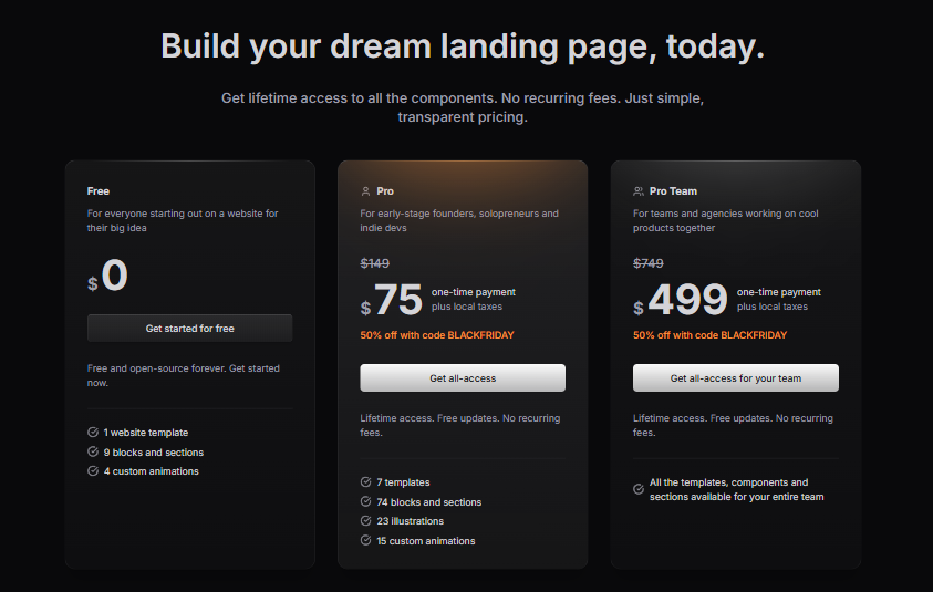 Launch UI pricing section with subscription tiers