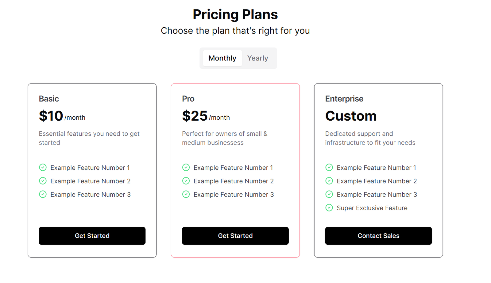 Next.js pricing page made with Shadcn UI