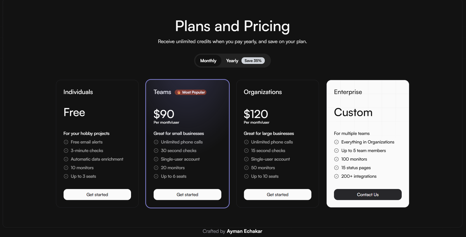Open-source Shadcn pricing page with animated prices