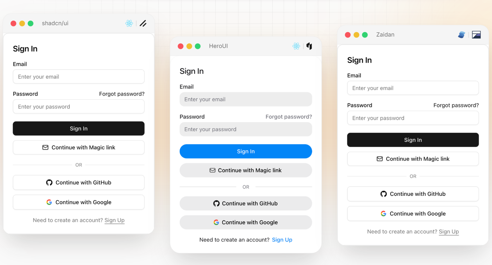 Better Auth UI Shadcn sign-in form