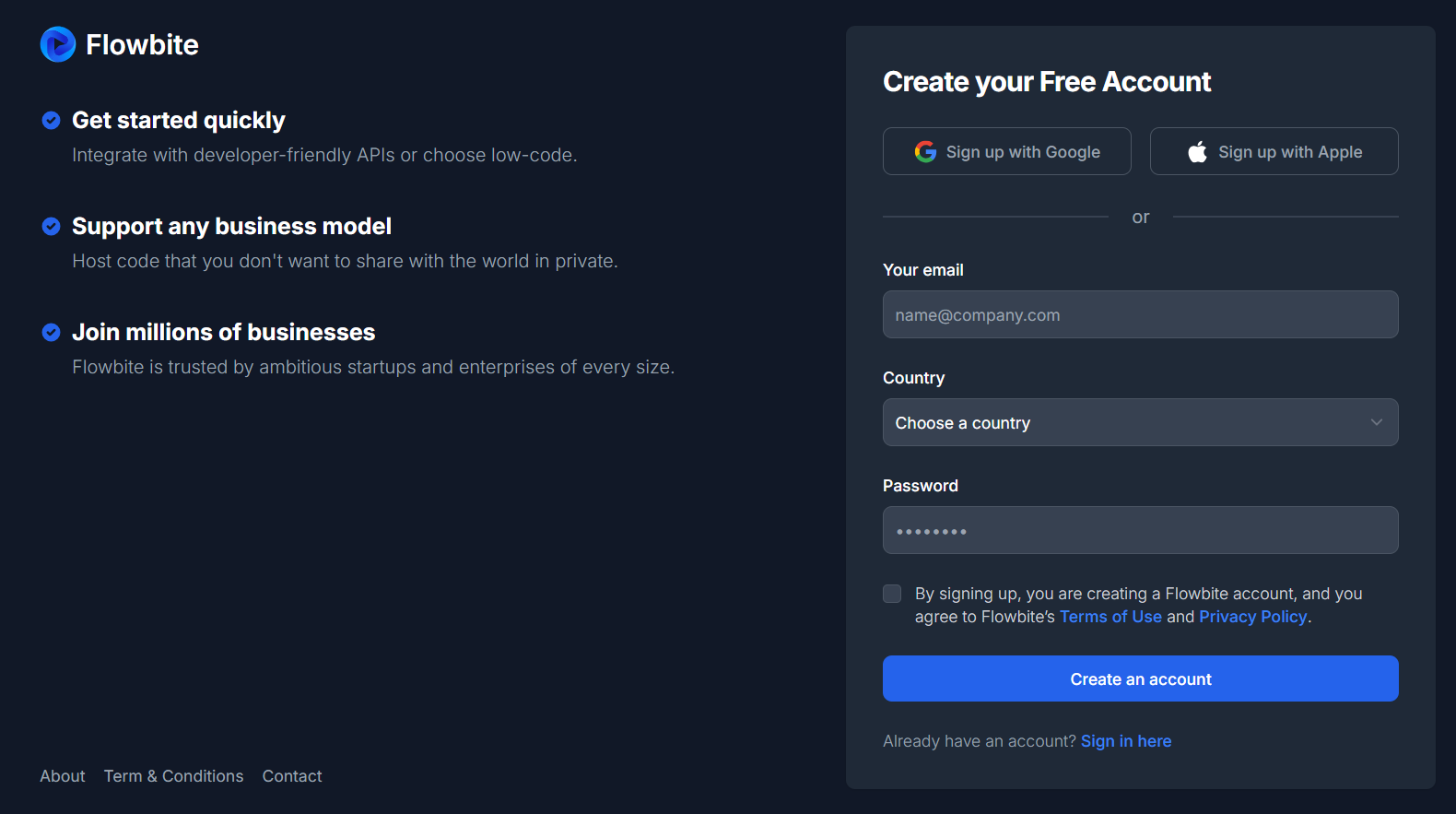 Flowbite registration form templates