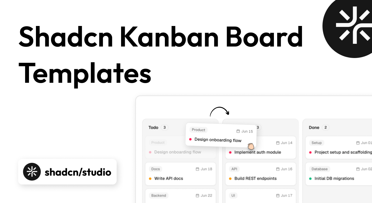 Modern Shadcn Kanban board interface with draggable task cards