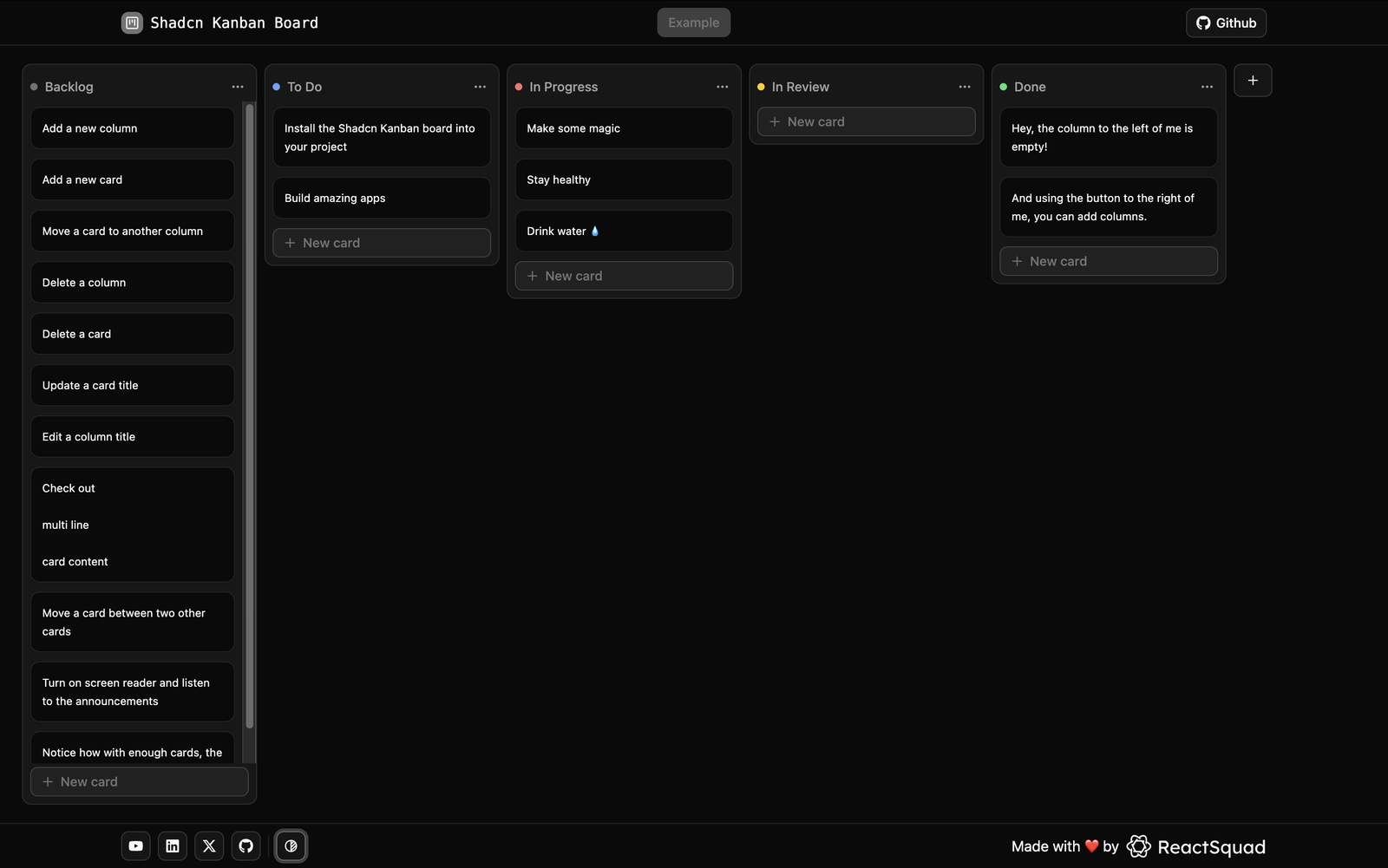 Open-source shadcn-kanban-board GitHub project