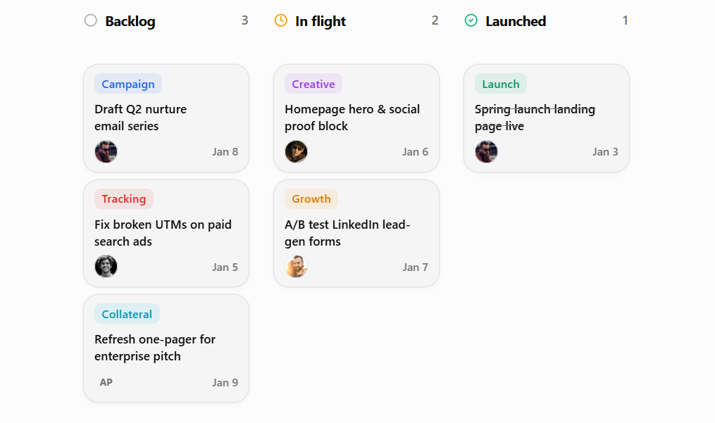 Cult UI Pro animated Kanban board