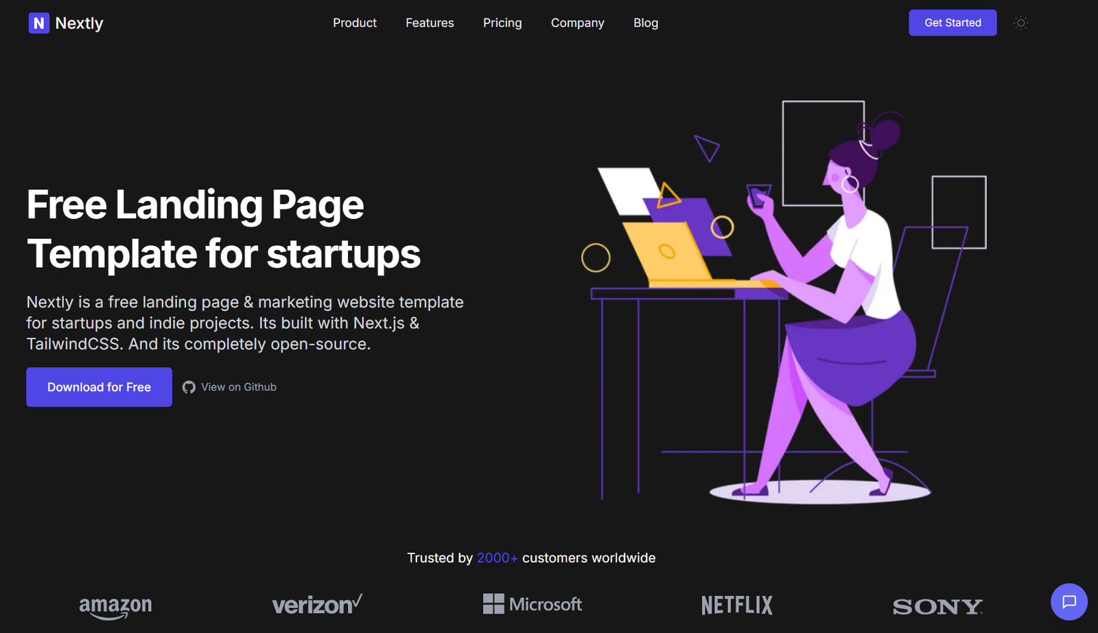 Nextly open-source landing page template
