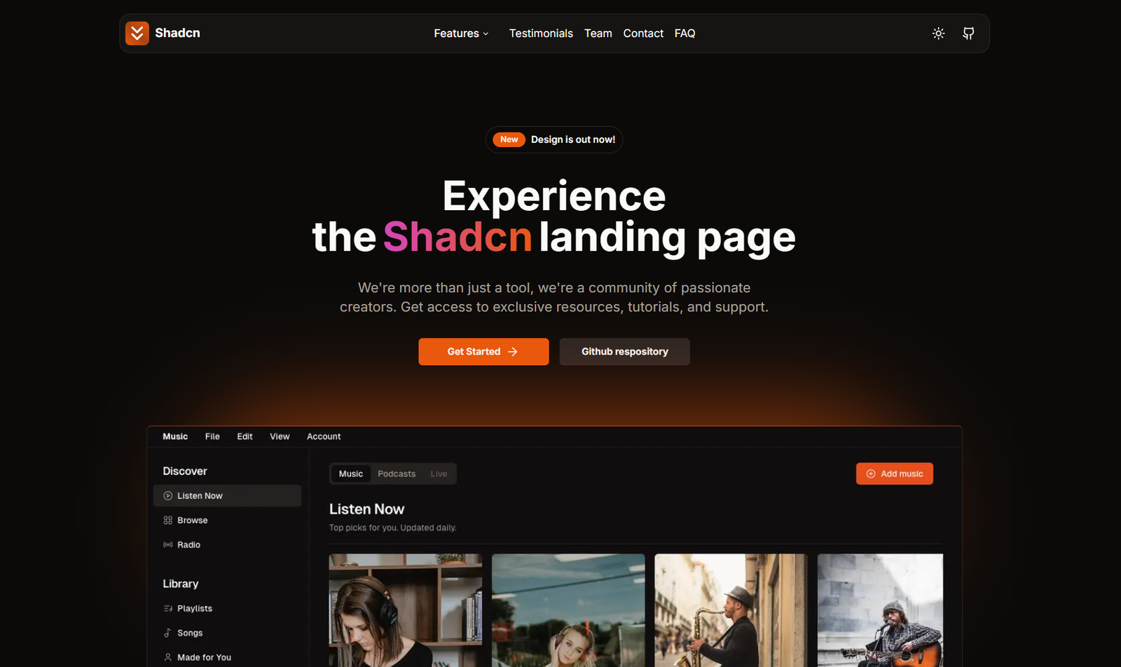 Open-source Shadcn landing page template