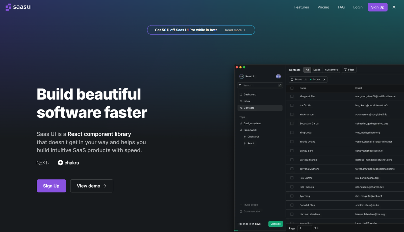 SaaS UI Next.js marketing landing page