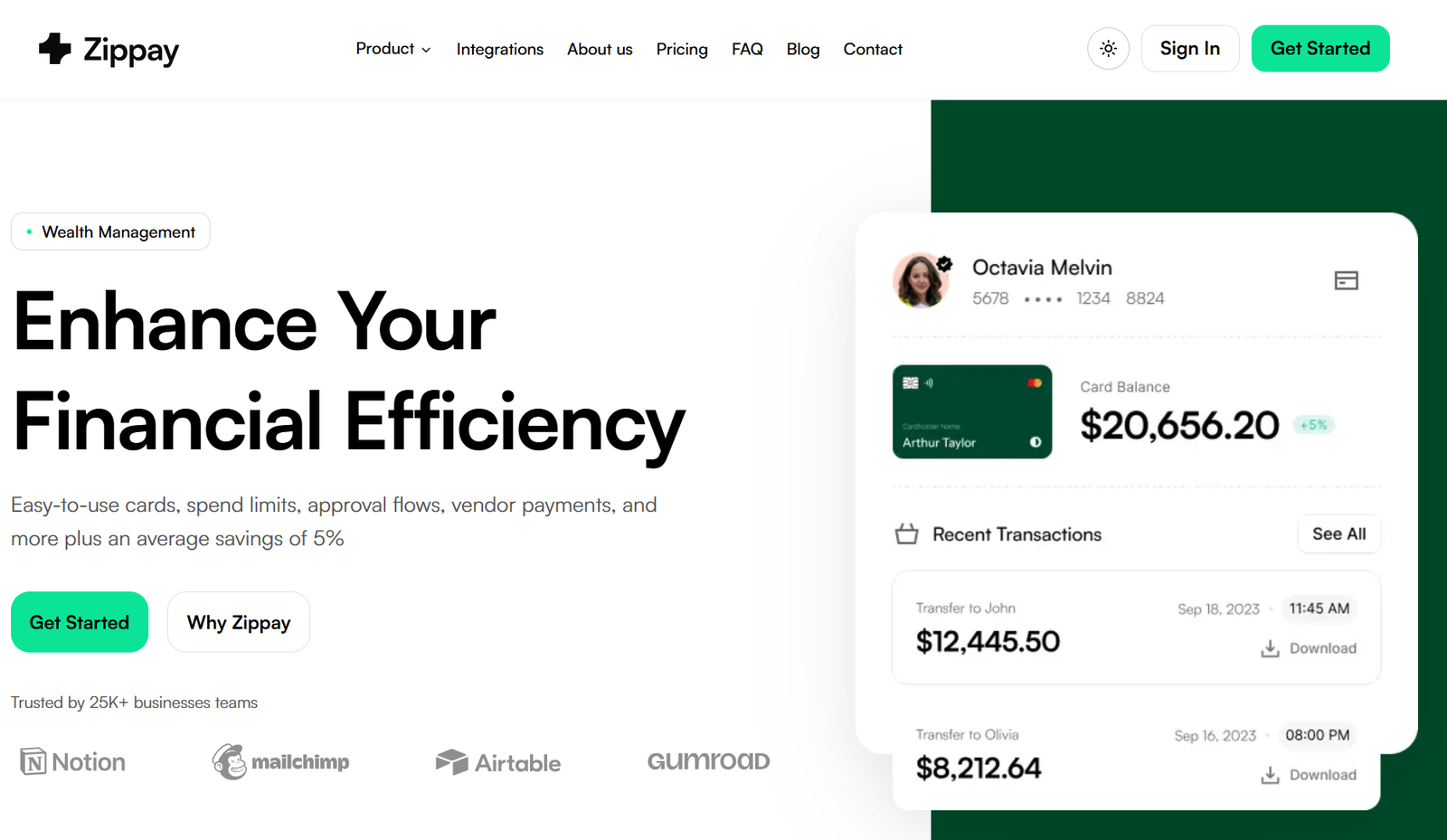 ZipPay fintech Shadcn marketing template