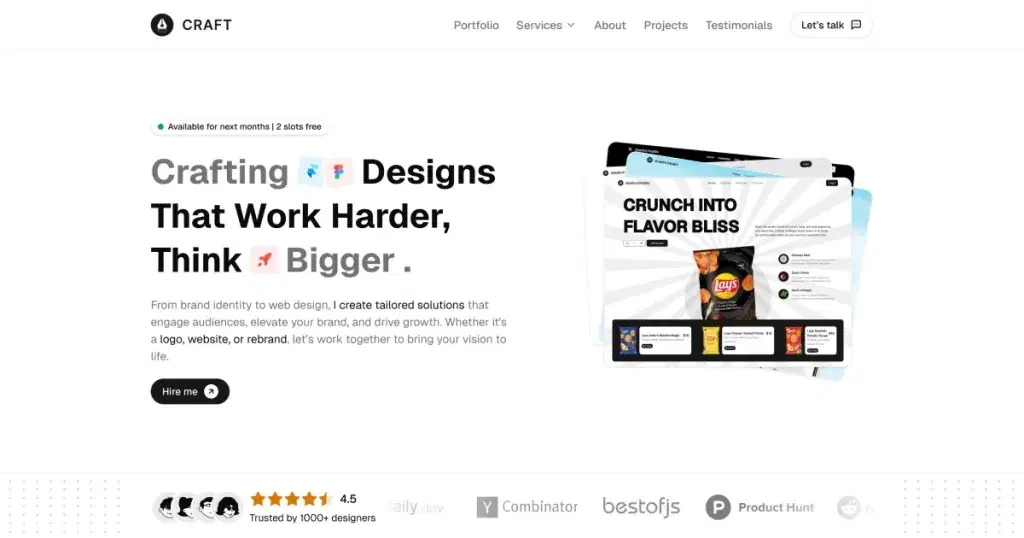 craft shadcn portfolio template