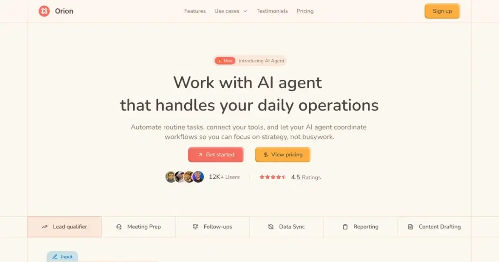 orion shadcn ai agent template