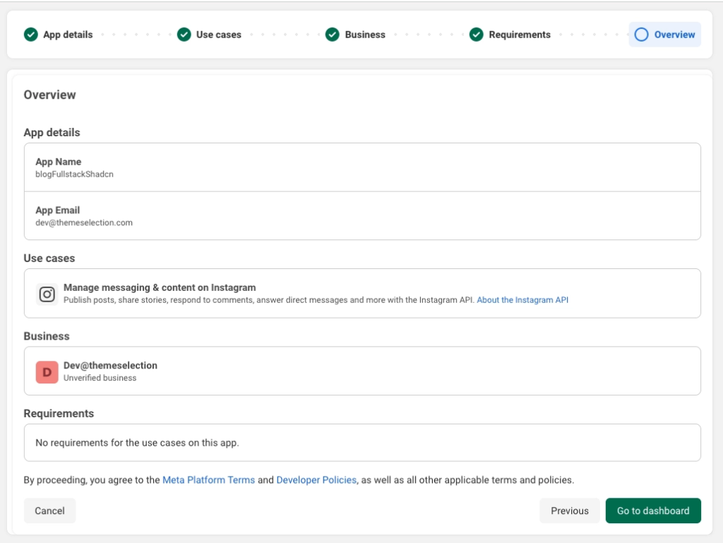 Complete the app creation process