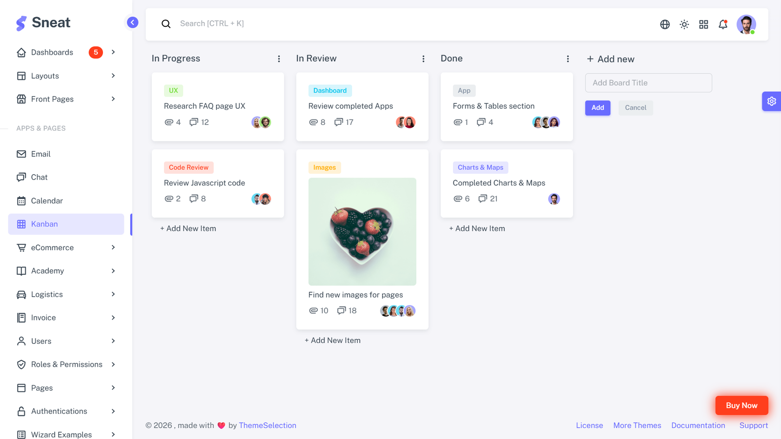 Sneat Bootstrap project management admin dashboard