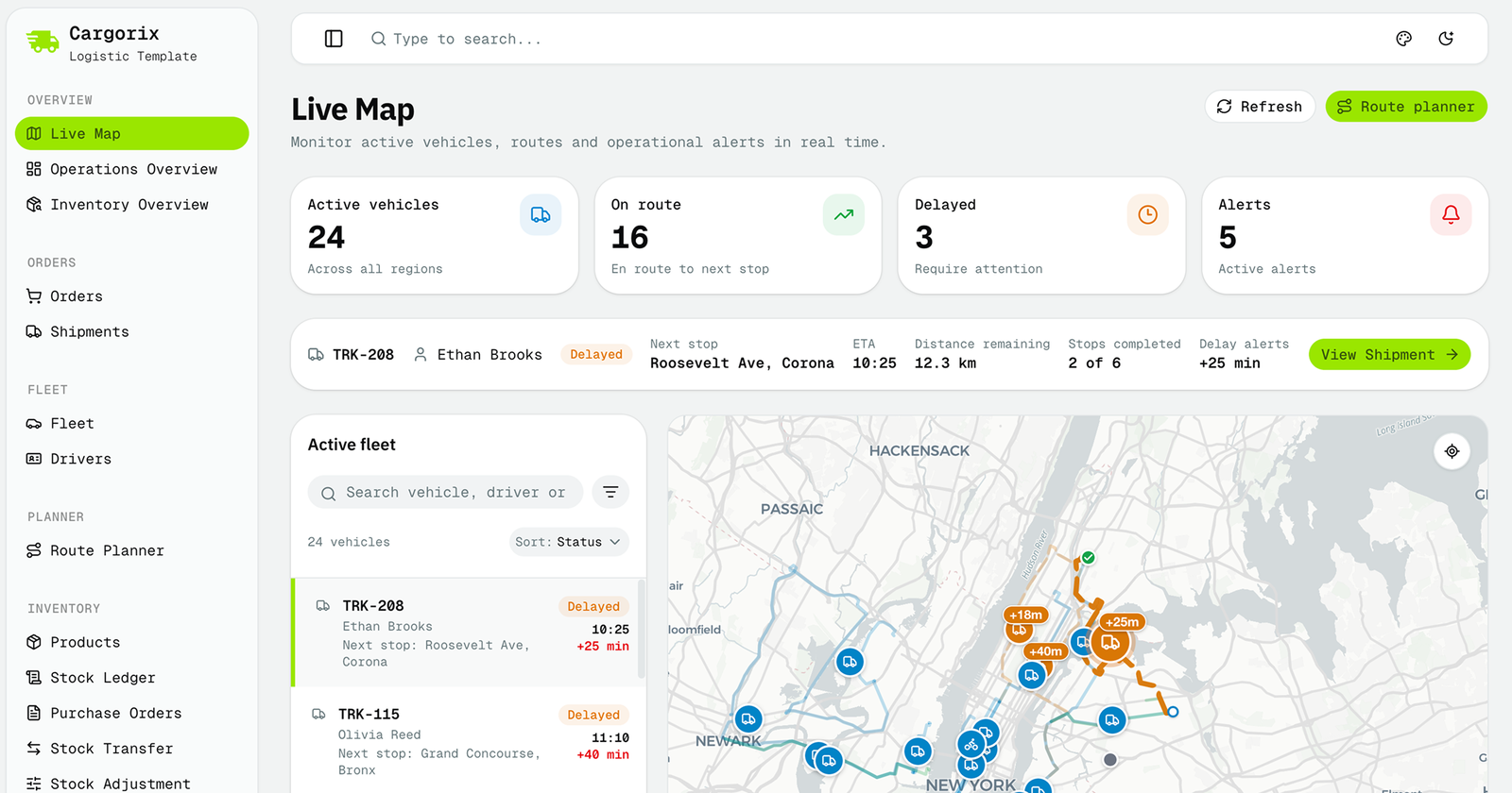 Cargorix – Shadcn UI Logistics App Template