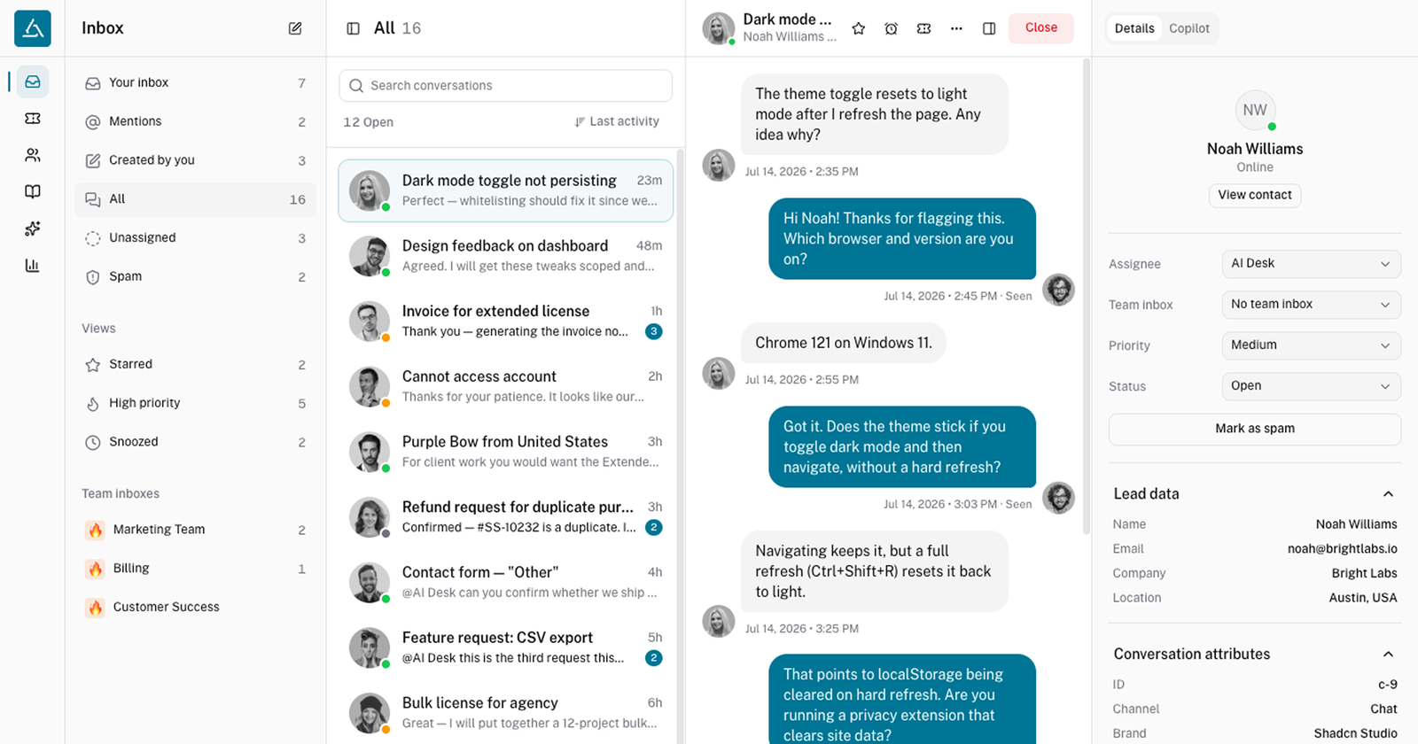 AI Desk – Shadcn UI AI Customer Support App Template