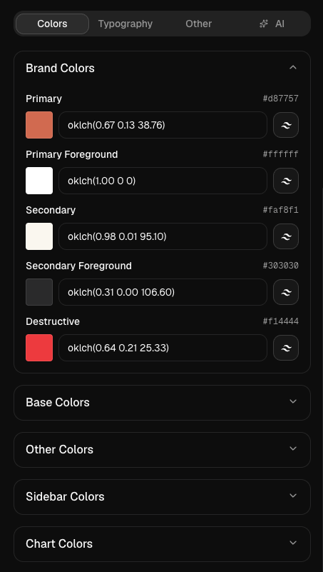 Colors tab dark