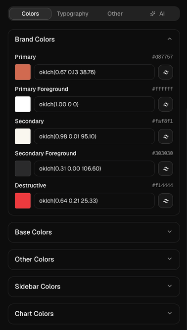 Colors tab