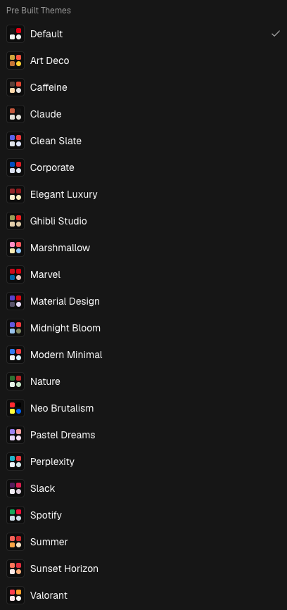 Theme Generator presets dark