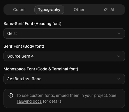 Typography tab dark
