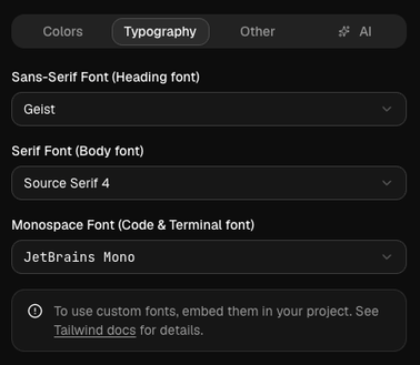 Typography tab