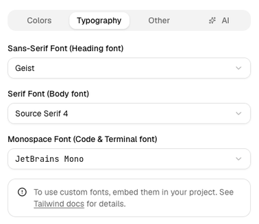 Typography tab