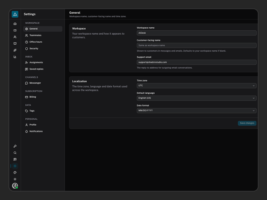 Settings Page
