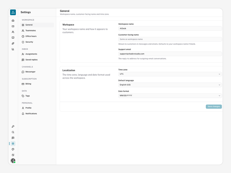 Settings Page