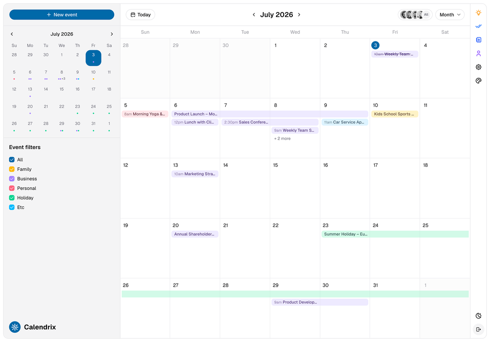 Calendrix – Shadcn UI Booking & Calendar App Template