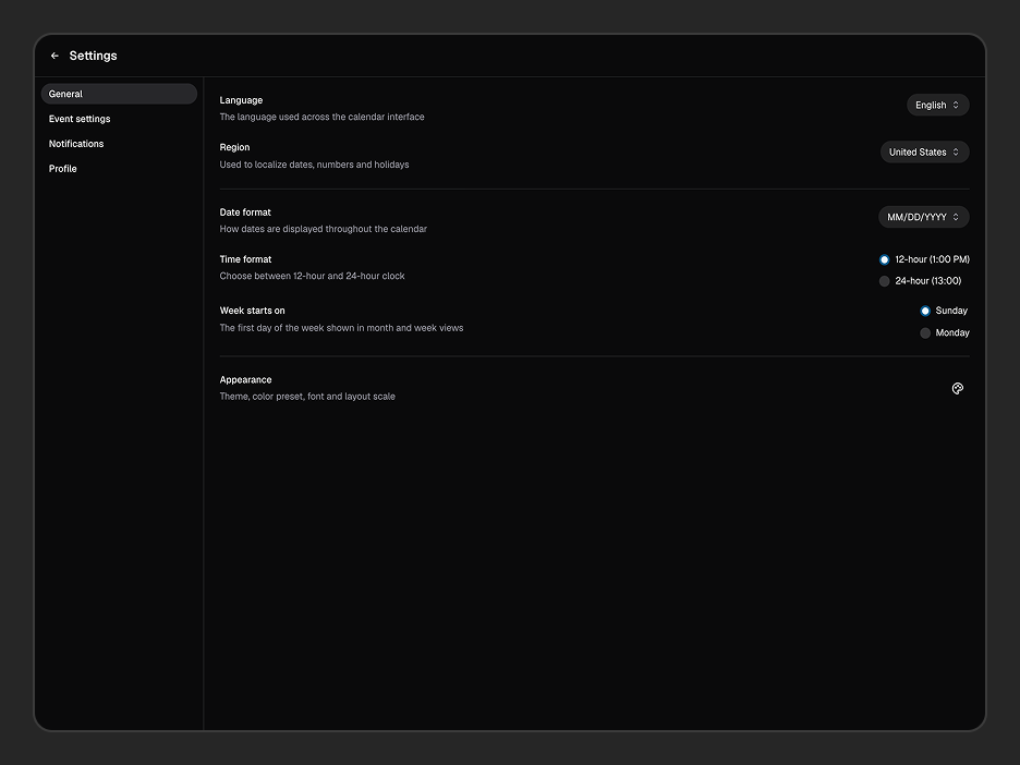 Settings Page