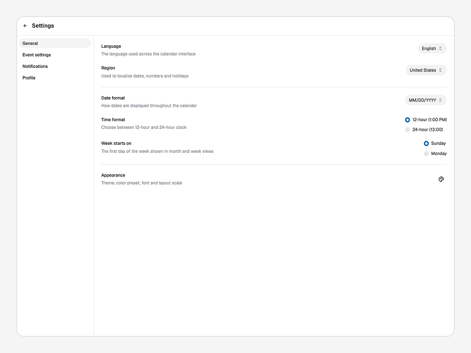 Settings Page