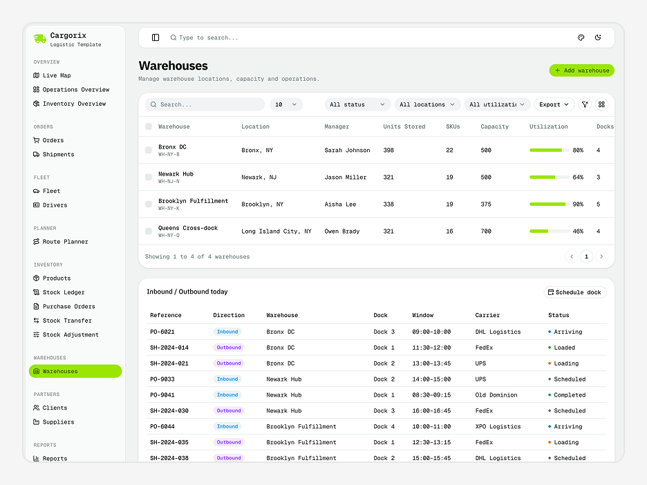 Warehouses Page