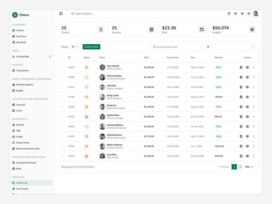 Invoice List Page