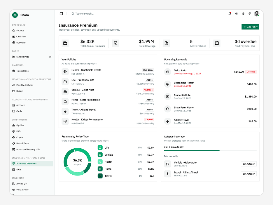 Insurance Premiums Page