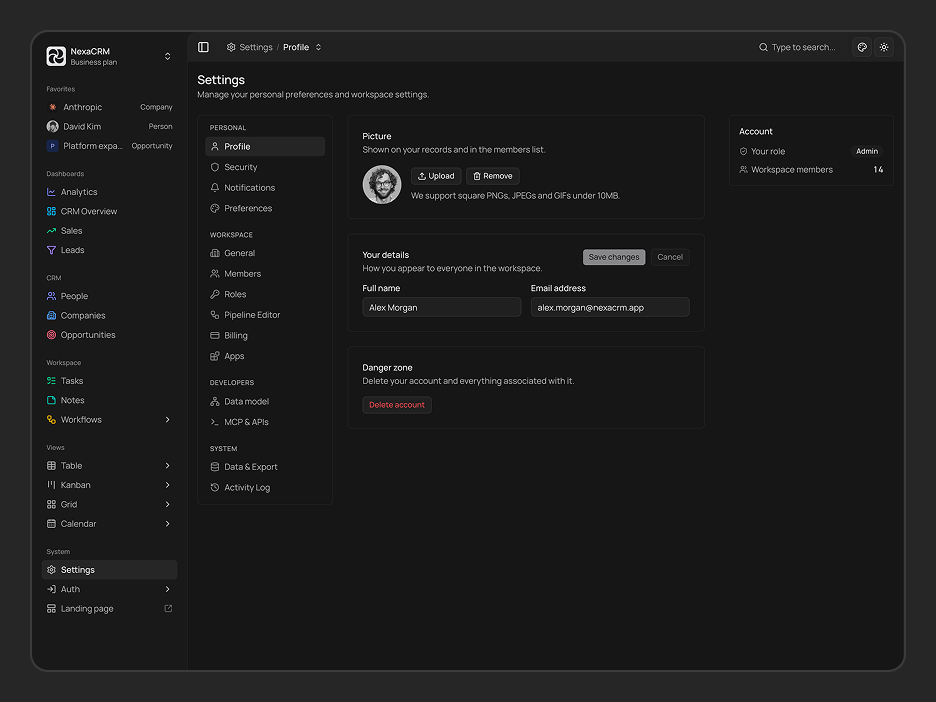 Settings (Profile) Page