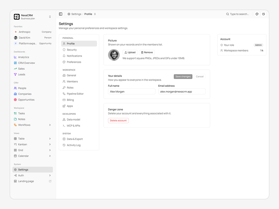 Settings (Profile) Page