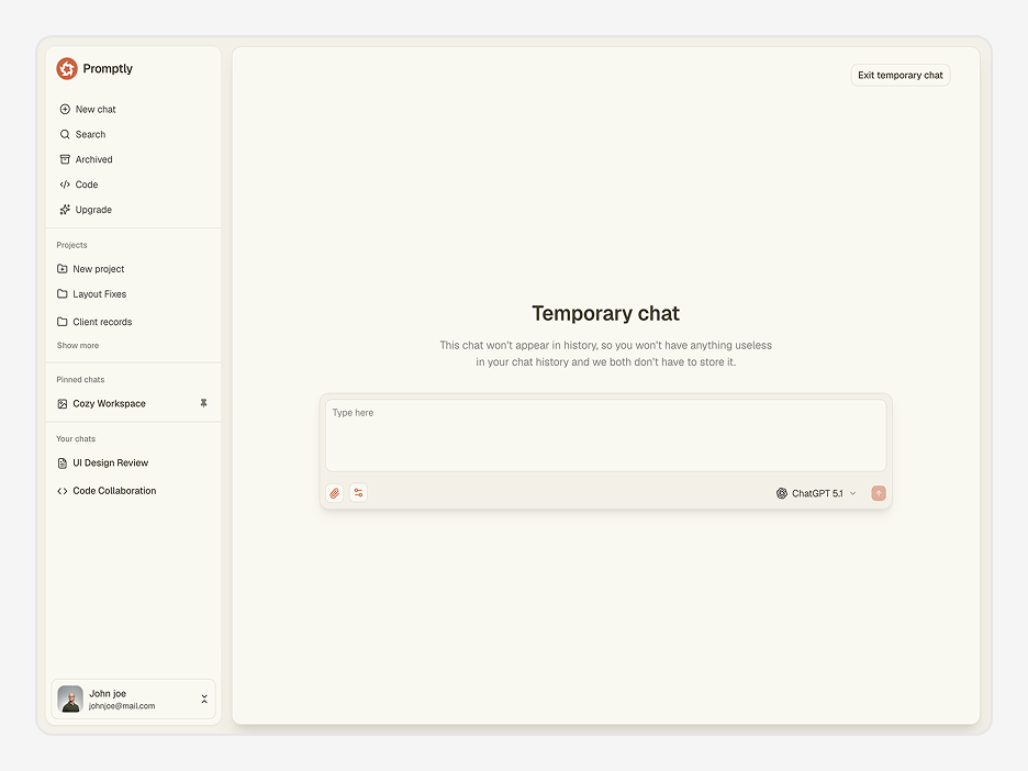Temporary Chat Page