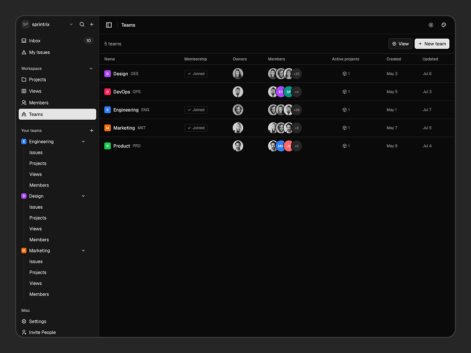 Teams Page