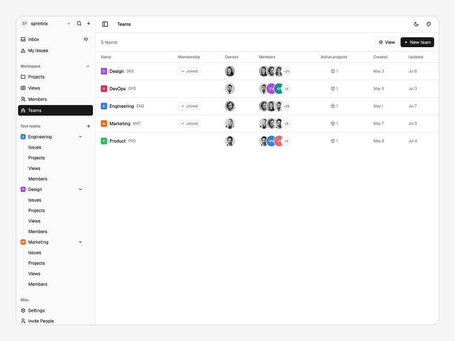 Teams Page
