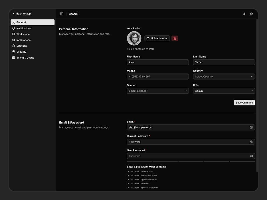 Settings Page