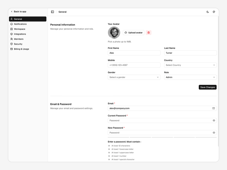 Settings Page