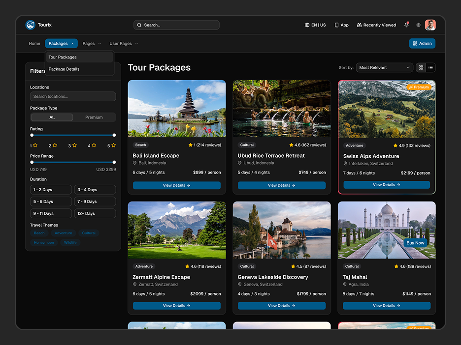 Tour Packages Page