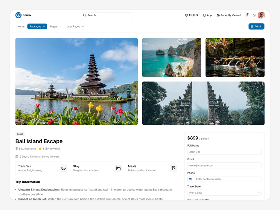 Package Details Page