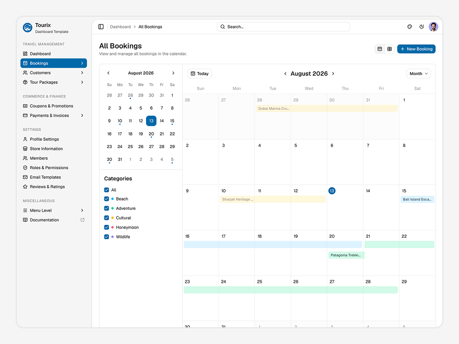 All Bookings Page