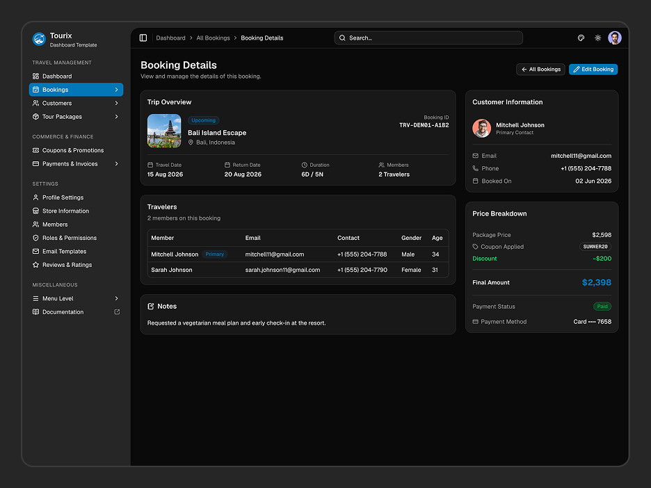 Booking Details Page