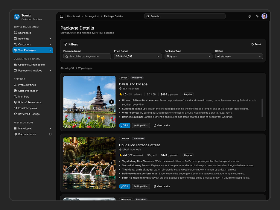 Package Details Page