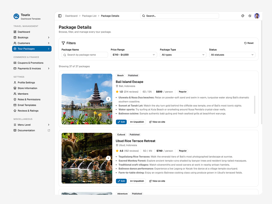 Package Details Page