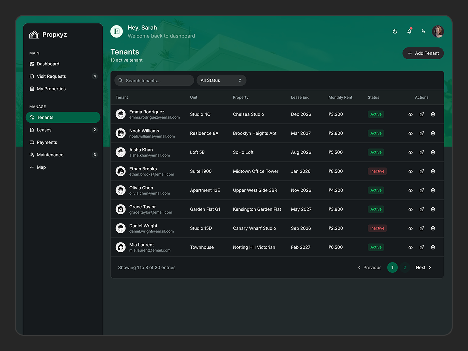 Tenants Page