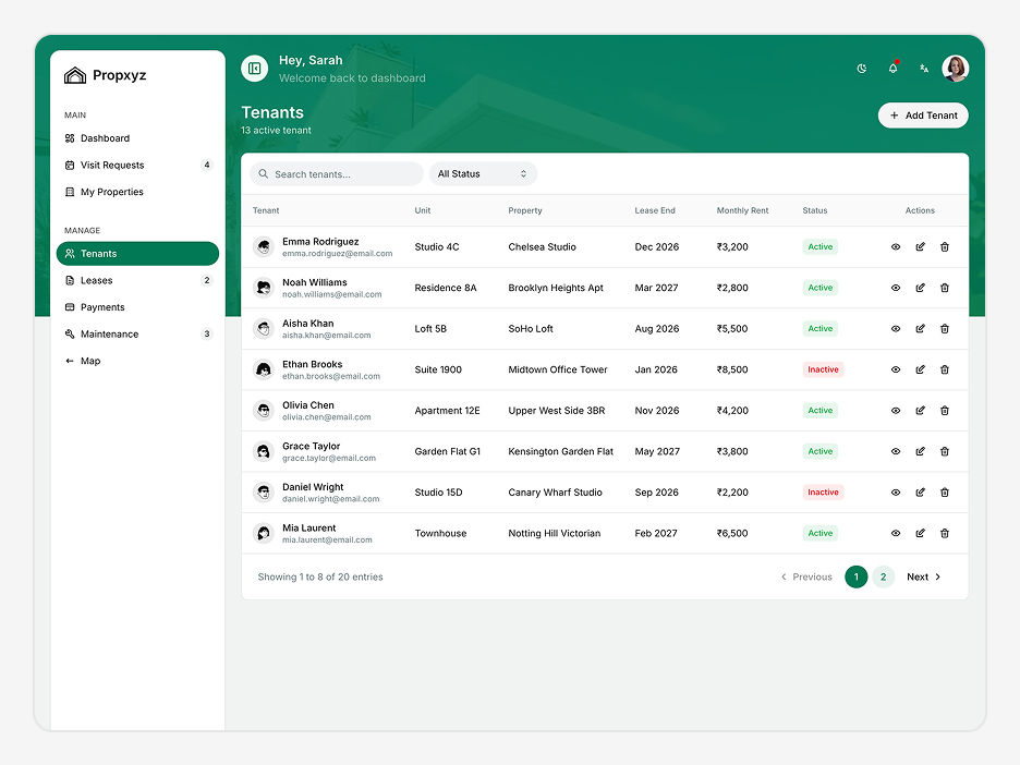 Tenants Page