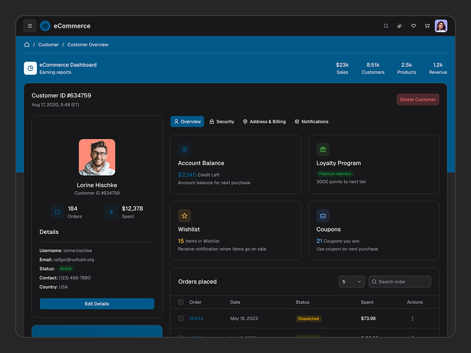 Customer Overview Page
